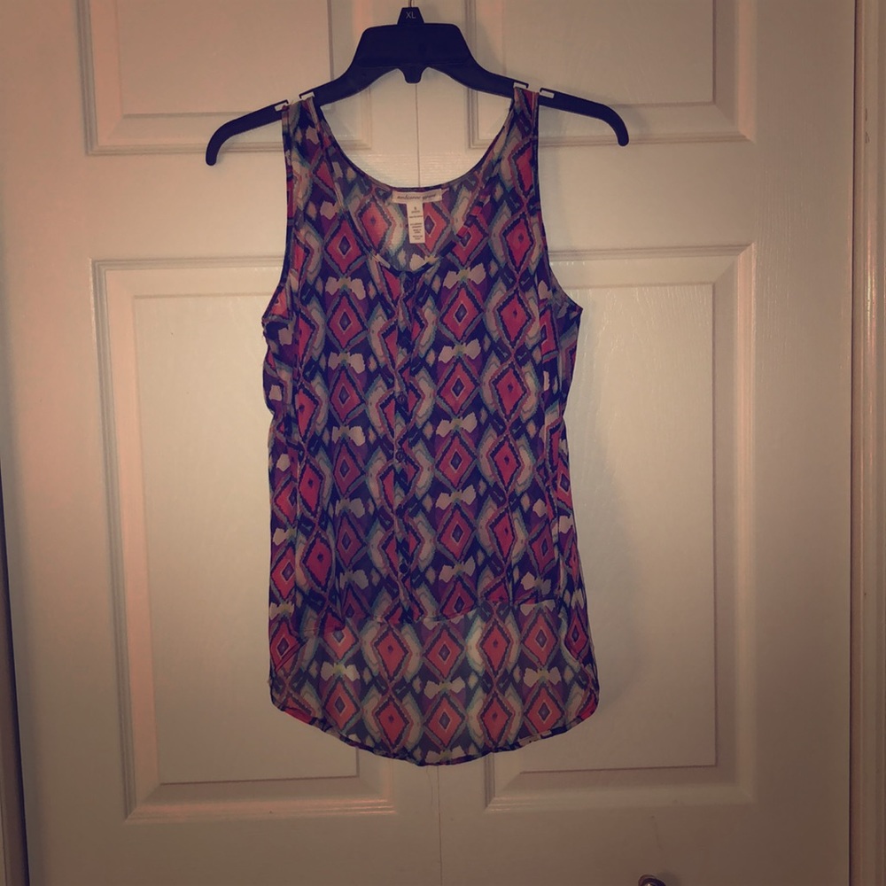 Colorful Multi-Pattern Loose Button Up Tank Top